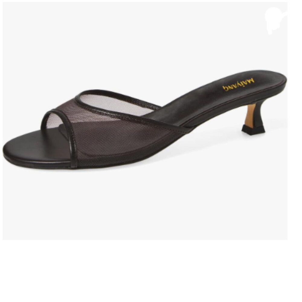 Maiyang Black/Brown Open Toe Breathable Mesh Mules Kitten Heel Slip on Sandals